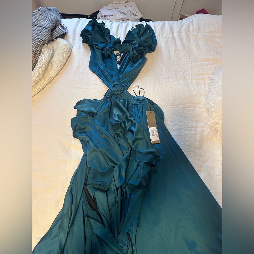 PatBO Prussian Green Tie-Back Ruffle Sleeve Maxi Dress - Picture 6 of 6